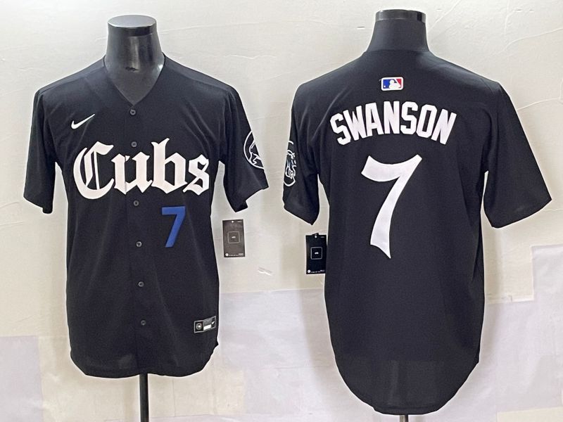 Men 2025 Chicago Cubs #7 Swanson Black Five generations Joint Name Nike MLB Jersey style 2->chicago cubs->MLB Jersey